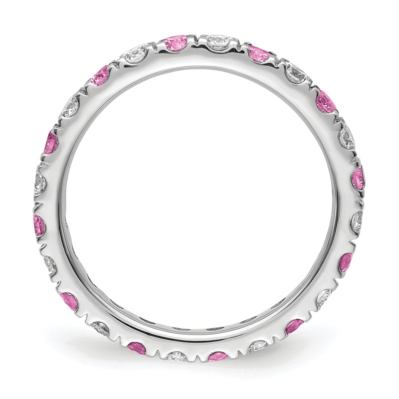 14k White Gold 3/4 carat Lab Grown Diamond VS/SI+ G+ and Lab Created Pink Sapphire Size 6.5 Eternity Band