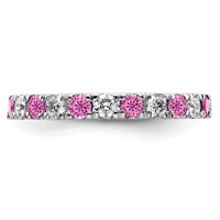 14K White Gold 0.75 Carat Lab Grown Diamond VS SI+ G+ and Lab Created Pink Sapphire Eternity Band view 3