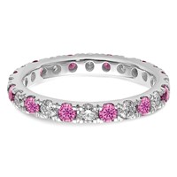 14K White Gold 0.75 Carat Lab Grown Diamond VS SI+ G+ and Lab Created Pink Sapphire Eternity Band view 4