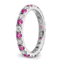 14K White Gold 0.75 Carat Lab Grown Diamond VS SI+ G+ and Lab Created Pink Sapphire Eternity Band view 5