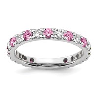 14K White Gold 0.75 Carat Lab Grown Diamond VS SI+ G+ and Lab Created Pink Sapphire Eternity Band view 1