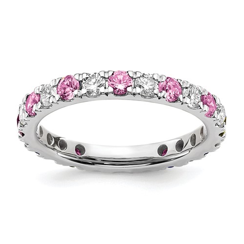 14k White Gold 3/4 carat Lab Grown Diamond VS/SI+ G+ and Lab Created Pink Sapphire Size 6 Eternity Band
