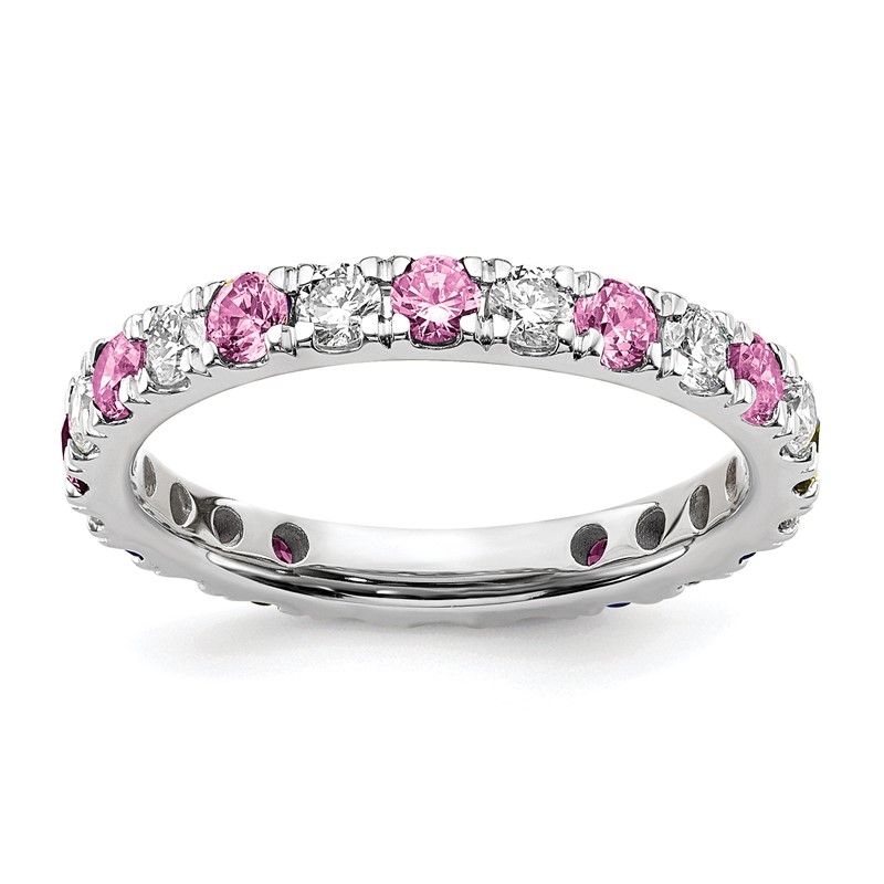 14k White Gold 3/4 carat Lab Grown Diamond VS/SI+ G+ and Lab Created Pink Sapphire Size 6.5 Eternity Band