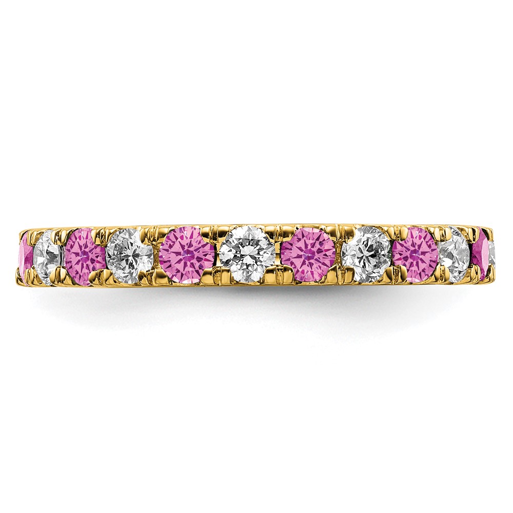 14k 3/4 carat Lab Grown Diamond VS/SI+ G+ and Lab Created Pink Sapphire Size 4 Eternity Band (ET0048-CPS-070-4YLG)