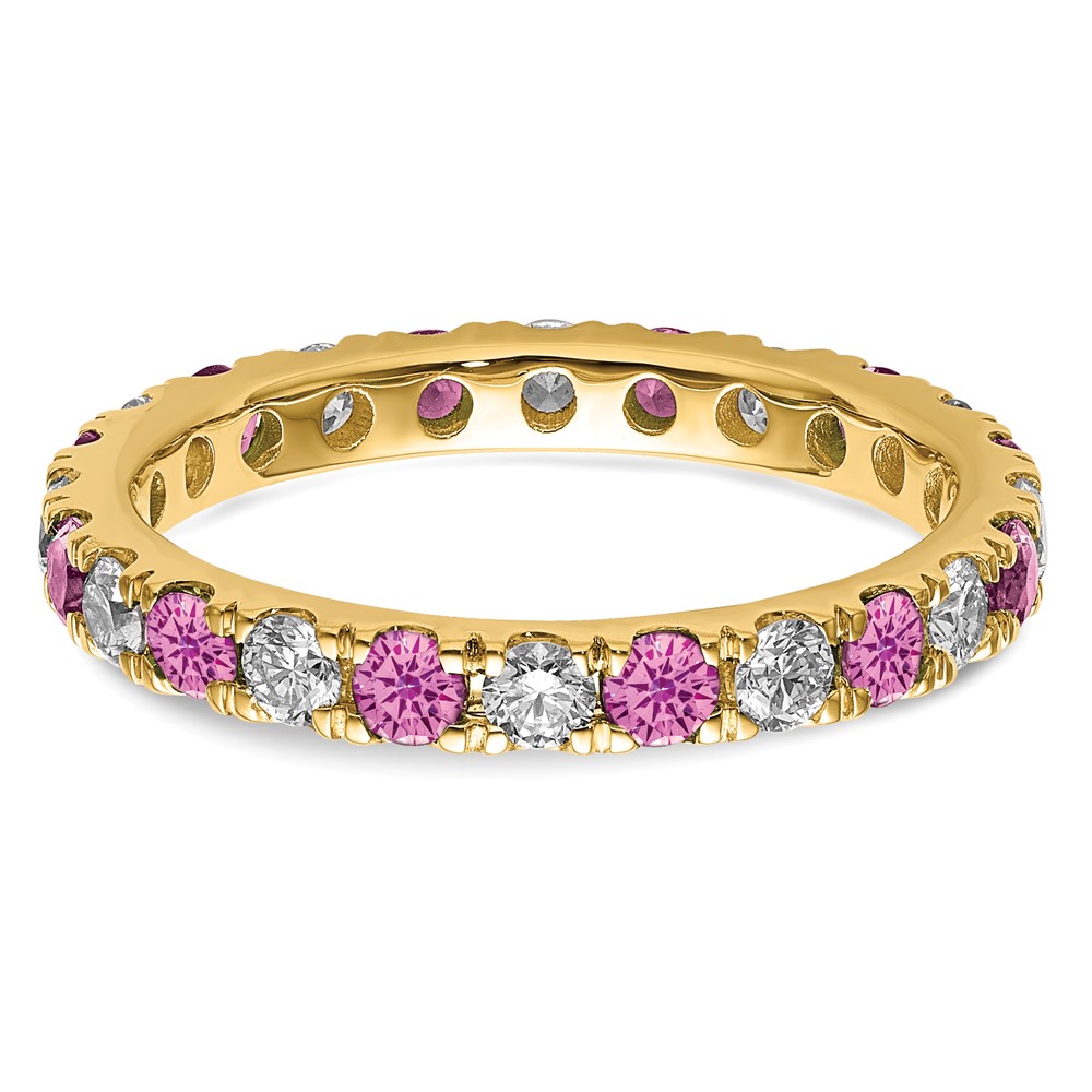 14k 3/4 carat Lab Grown Diamond VS/SI+ G+ and Lab Created Pink Sapphire Size 4 Eternity Band (ET0048-CPS-070-4YLG)