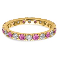 14K Yellow Gold 0.88 Carat Lab Grown Diamond VS SI+ G+ and Lab Created Pink Sapphire Eternity Band view 4