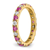 14K Yellow Gold 0.88 Carat Lab Grown Diamond VS SI+ G+ and Lab Created Pink Sapphire Eternity Band view 5
