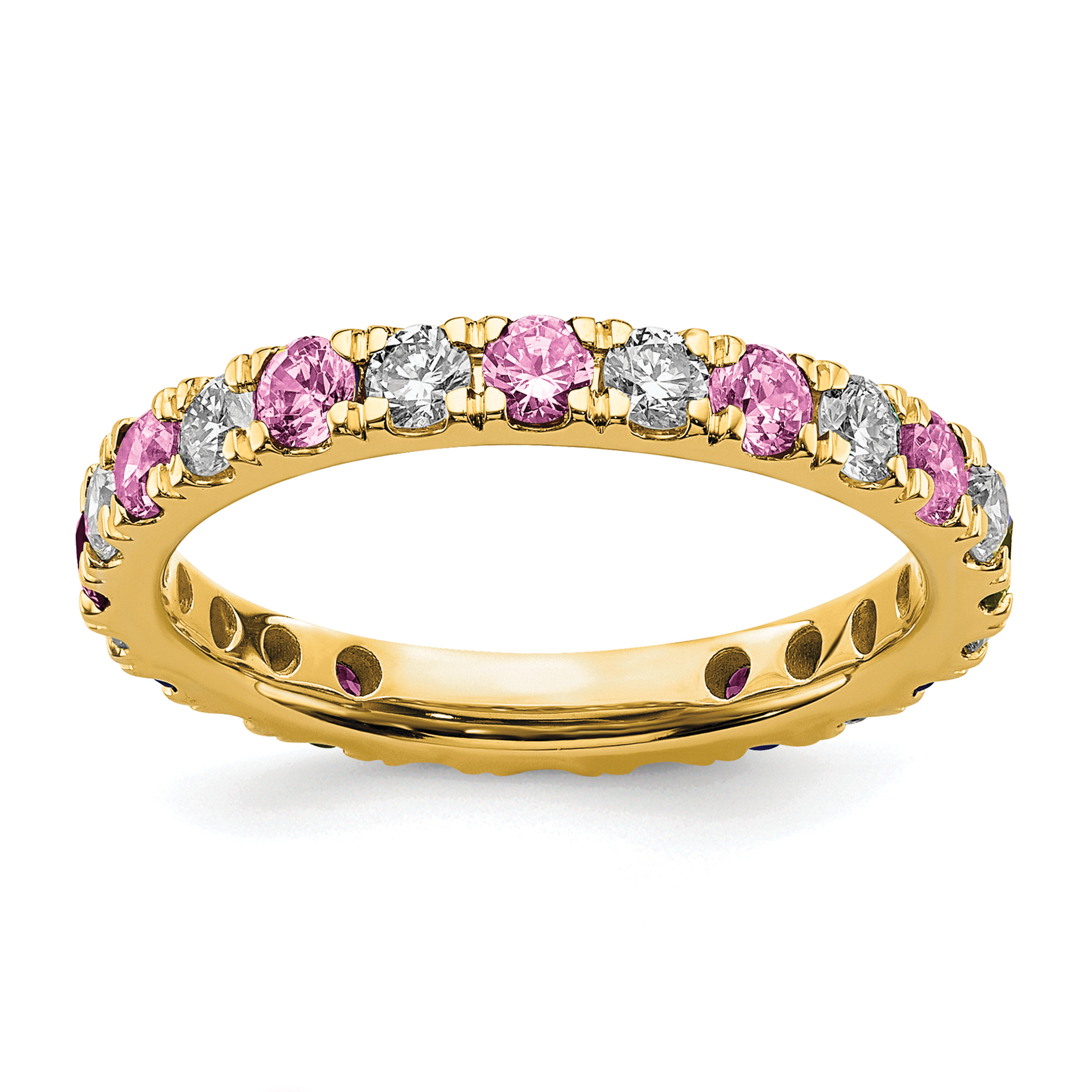 14k 3/4 carat Lab Grown Diamond VS/SI+ G+ and Lab Created Pink Sapphire Size 4 Eternity Band (ET0048-CPS-070-4YLG)