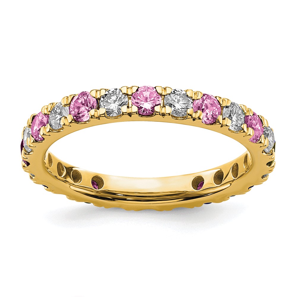 14K Yellow Gold 0.88 Carat Lab Grown Diamond VS SI+ G+ and Lab Created Pink Sapphire Eternity Band