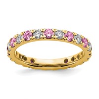 14K Yellow Gold 0.88 Carat Lab Grown Diamond VS SI+ G+ and Lab Created Pink Sapphire Eternity Band view 1