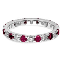 14K White Gold 0.88 Carat Lab Grown Diamond VS SI+ G+ and Lab Created Ruby Eternity Band view 4