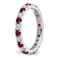 14K White Gold 0.88 Carat Lab Grown Diamond VS SI+ G+ and Lab Created Ruby Eternity Band view 5