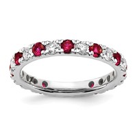 14K White Gold 0.88 Carat Lab Grown Diamond VS SI+ G+ and Lab Created Ruby Eternity Band view 1
