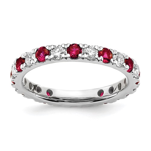 14K White Gold 0.88 Carat Lab Grown Diamond VS SI+ G+ and Lab Created Ruby Eternity Band - Size 8.5
