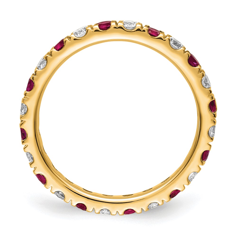 14k 3/4 carat Lab Grown Diamond VS/SI+ G+ and Lab Created Ruby Size 4.5 Eternity Band (ET0048-CRU-070-45YLG)