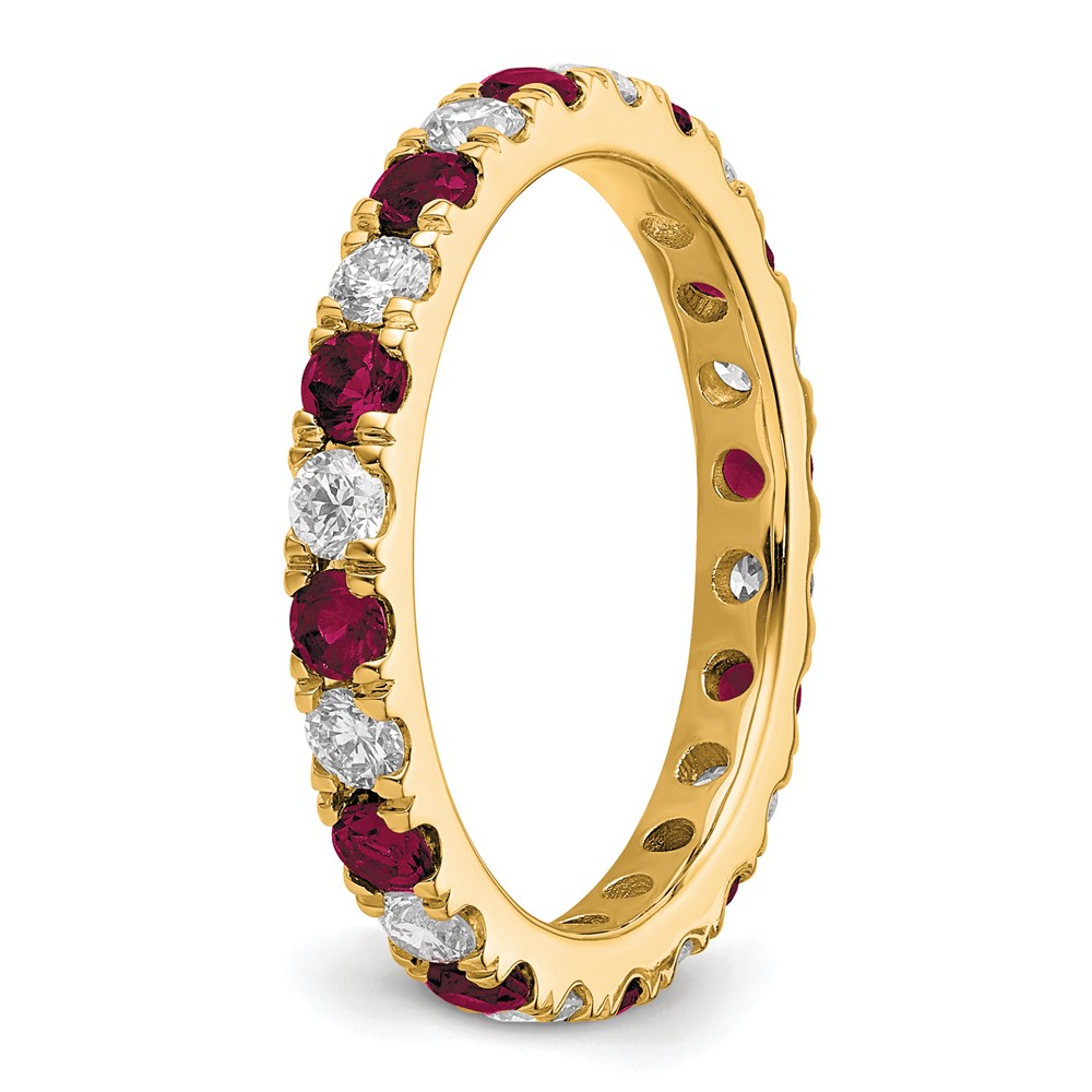 14k 3/4 carat Lab Grown Diamond VS/SI+ G+ and Lab Created Ruby Size 4.5 Eternity Band (ET0048-CRU-070-45YLG)