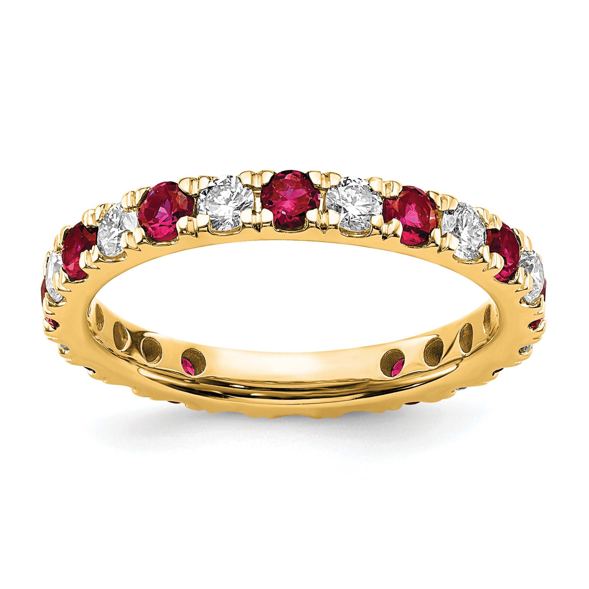 14k 3/4 carat Lab Grown Diamond VS/SI+ G+ and Lab Created Ruby Size 4 Eternity Band (ET0048-CRU-070-4YLG)