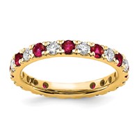 14K Yellow Gold 0.75 Carat Lab Grown Diamond VS SI+ G+ and Lab Created Ruby Eternity Band view 1