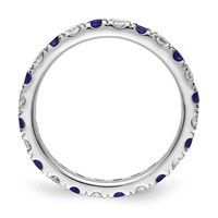 14K White Gold 0.75 Carat Lab Grown Diamond VS SI+ G+ and Lab Created Blue Sapphire Eternity Band view 2