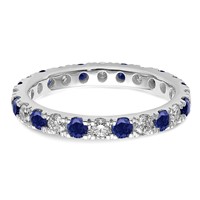 14K White Gold 0.75 Carat Lab Grown Diamond VS SI+ G+ and Lab Created Blue Sapphire Eternity Band view 4