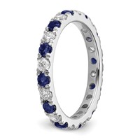 14K White Gold 0.75 Carat Lab Grown Diamond VS SI+ G+ and Lab Created Blue Sapphire Eternity Band view 5