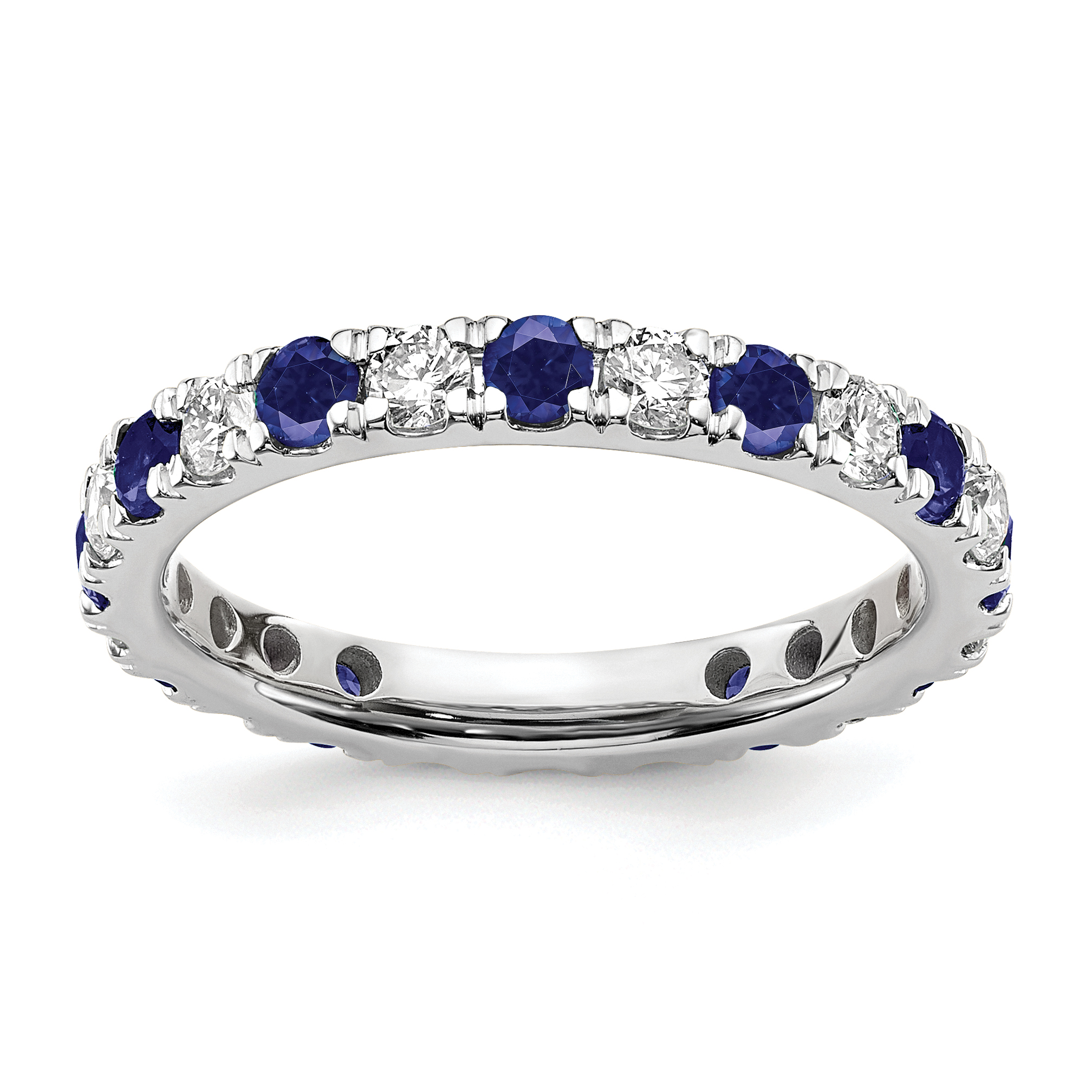 14k White Gold 3/4 carat Lab Grown Diamond VS/SI+ G+ and Lab Created Blue Sapphire Size 4 Eternity Band (ET0048-CSA-070-4WLG)