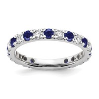 14K White Gold 0.75 Carat Lab Grown Diamond VS SI+ G+ and Lab Created Blue Sapphire Eternity Band view 1