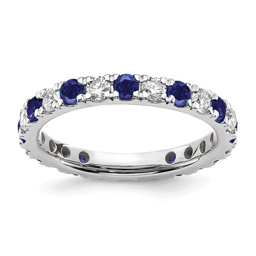 14k White Gold 7/8 carat Lab Grown Diamond VS/SI+ G+ and Lab Created Blue Sapphire Size 8.5 Eternity Band