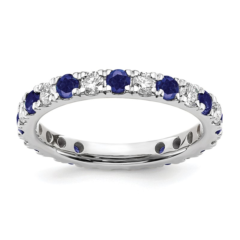14k White Gold 3/4 carat Lab Grown Diamond VS/SI+ G+ and Lab Created Blue Sapphire Size 5.5 Eternity Band