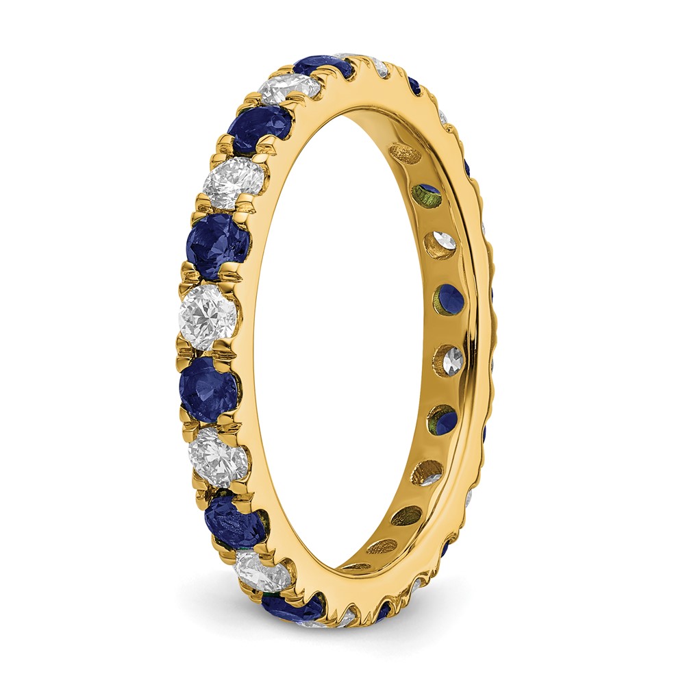14k 3/8 carat Lab Grown Diamond VS/SI+ G+ and Lab Created Blue Sapphire Size 5 Eternity Band (ET0048-CSA-070-5YLG)