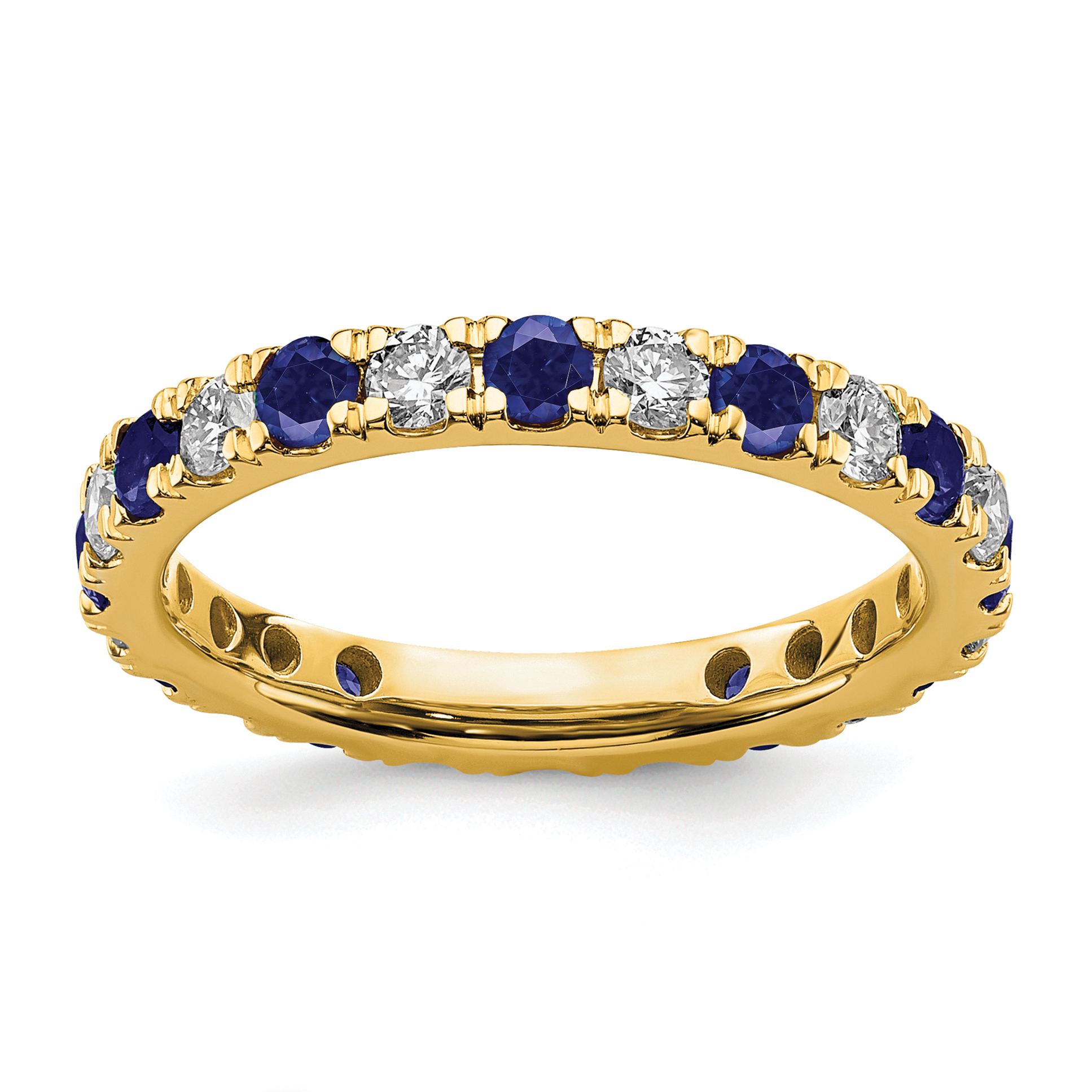 14k 7/8 carat Lab Grown Diamond VS/SI+ G+ and Lab Created Blue Sapphire Size 8 Eternity Band (ET0048-CSA-070-8YLG)