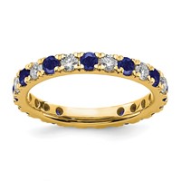 14K Yellow Gold 0.88 Carat Lab Grown Diamond VS SI+ G+ and Lab Created Blue Sapphire Eternity Band view 1