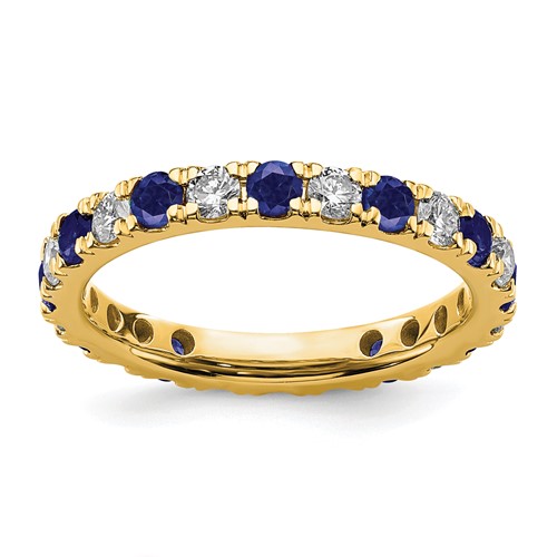 14K Yellow Gold 0.88 Carat Lab Grown Diamond VS SI+ G+ and Lab Created Blue Sapphire Eternity Band, Size 8