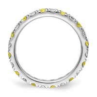 14K White Gold 0.75 Carat Lab Grown Diamond VS SI+ G+ and Lab Created Yellow Sapphire Eternity Band view 2