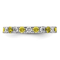 14K White Gold 0.75 Carat Lab Grown Diamond VS SI+ G+ and Lab Created Yellow Sapphire Eternity Band view 3