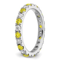14K White Gold 0.75 Carat Lab Grown Diamond VS SI+ G+ and Lab Created Yellow Sapphire Eternity Band view 5