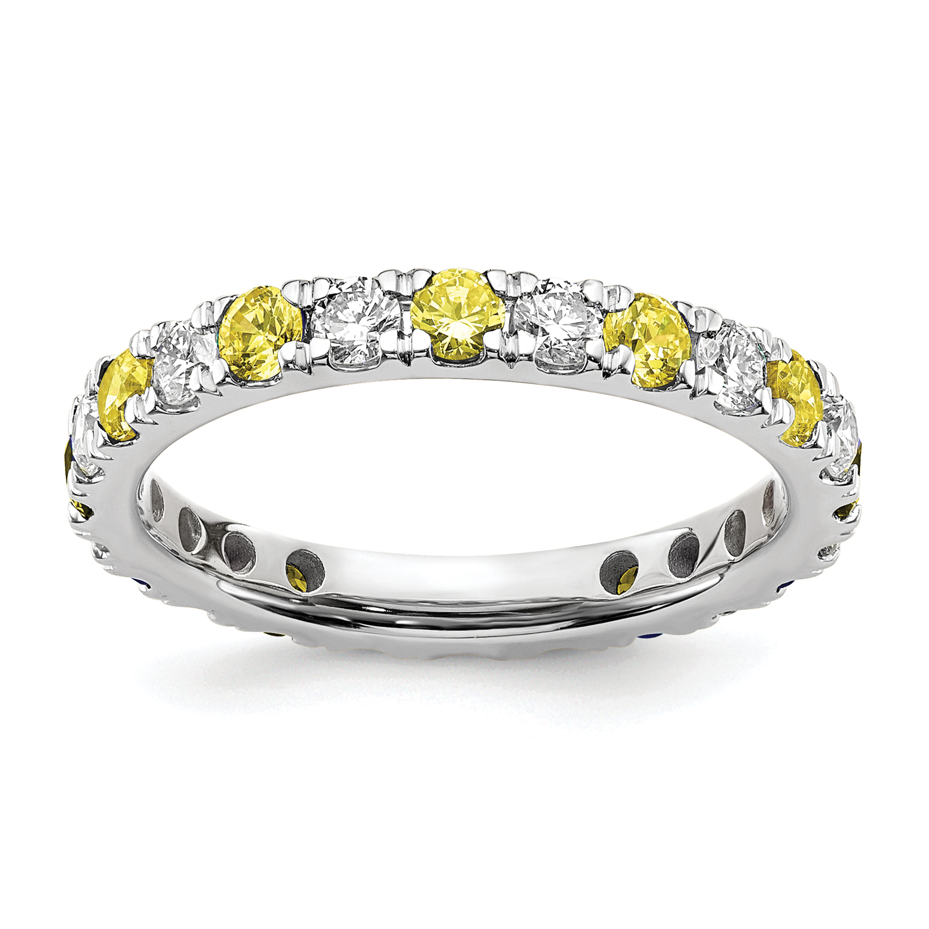 14k White Gold 3/4 carat Lab Grown Diamond VS/SI+ G+ and Lab Created Yellow Sapphire Size 6 Eternity Band (ET0048-CYS-070-6WLG)