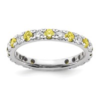 14K White Gold 0.75 Carat Lab Grown Diamond VS SI+ G+ and Lab Created Yellow Sapphire Eternity Band view 1