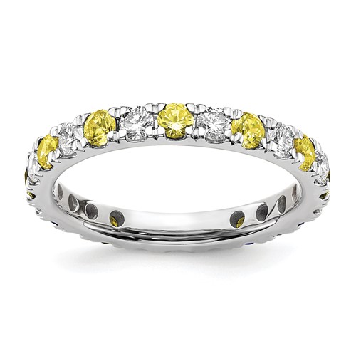 14K White Gold 0.88 Carat Lab Grown Diamond VS SI+ G+ and Lab Created Yellow Sapphire Eternity Band, Size 8