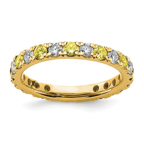 14K Yellow Gold 0.75 Carat Lab Grown Diamond VS SI+ G+ and Lab Created Yellow Sapphire Eternity Band, Size 7