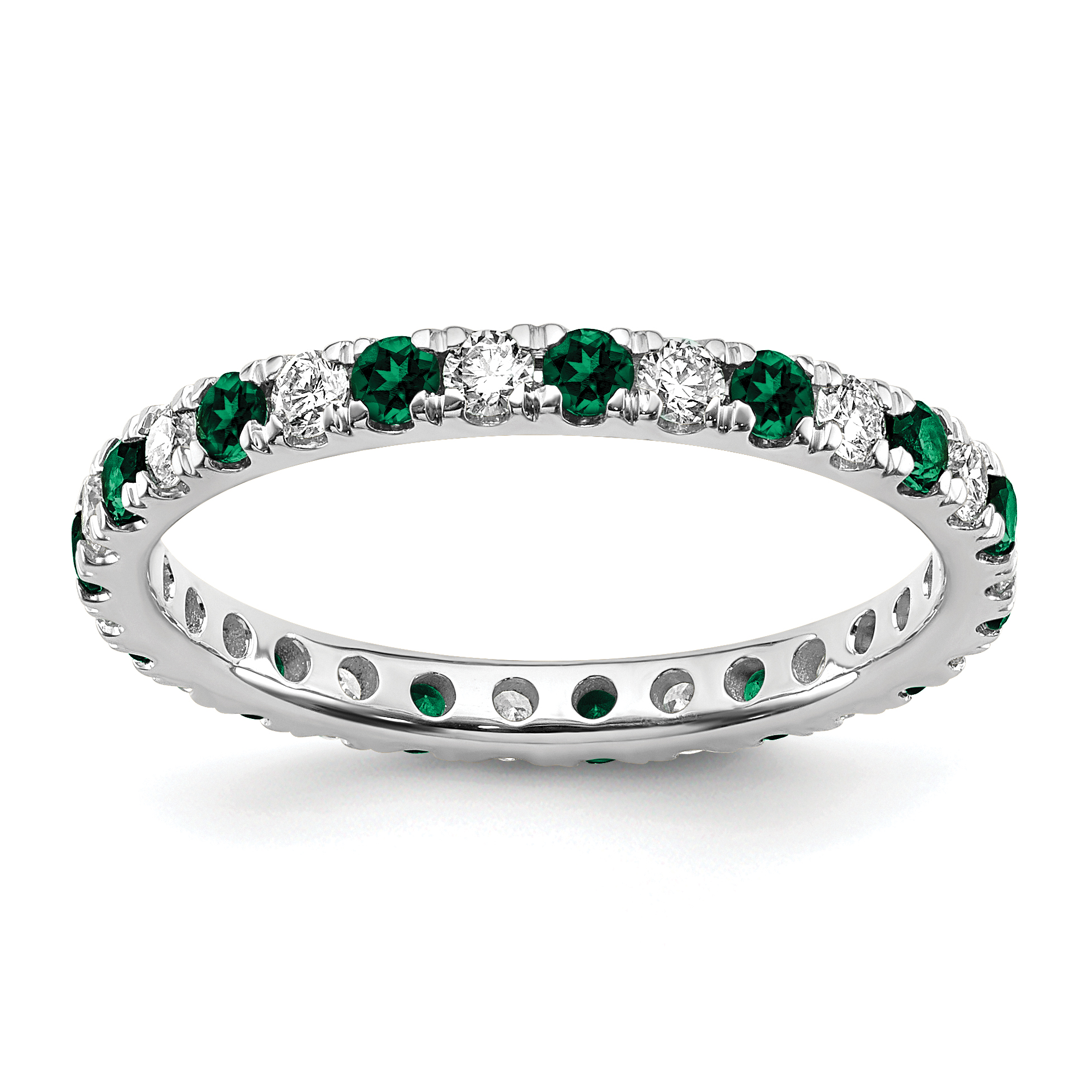 14k White Gold 1/2 carat Lab Grown Diamond VS/SI+ G+ and Lab Created Emerald Size 7.5 Eternity Band (ET0049-CEM-050-75WLG)