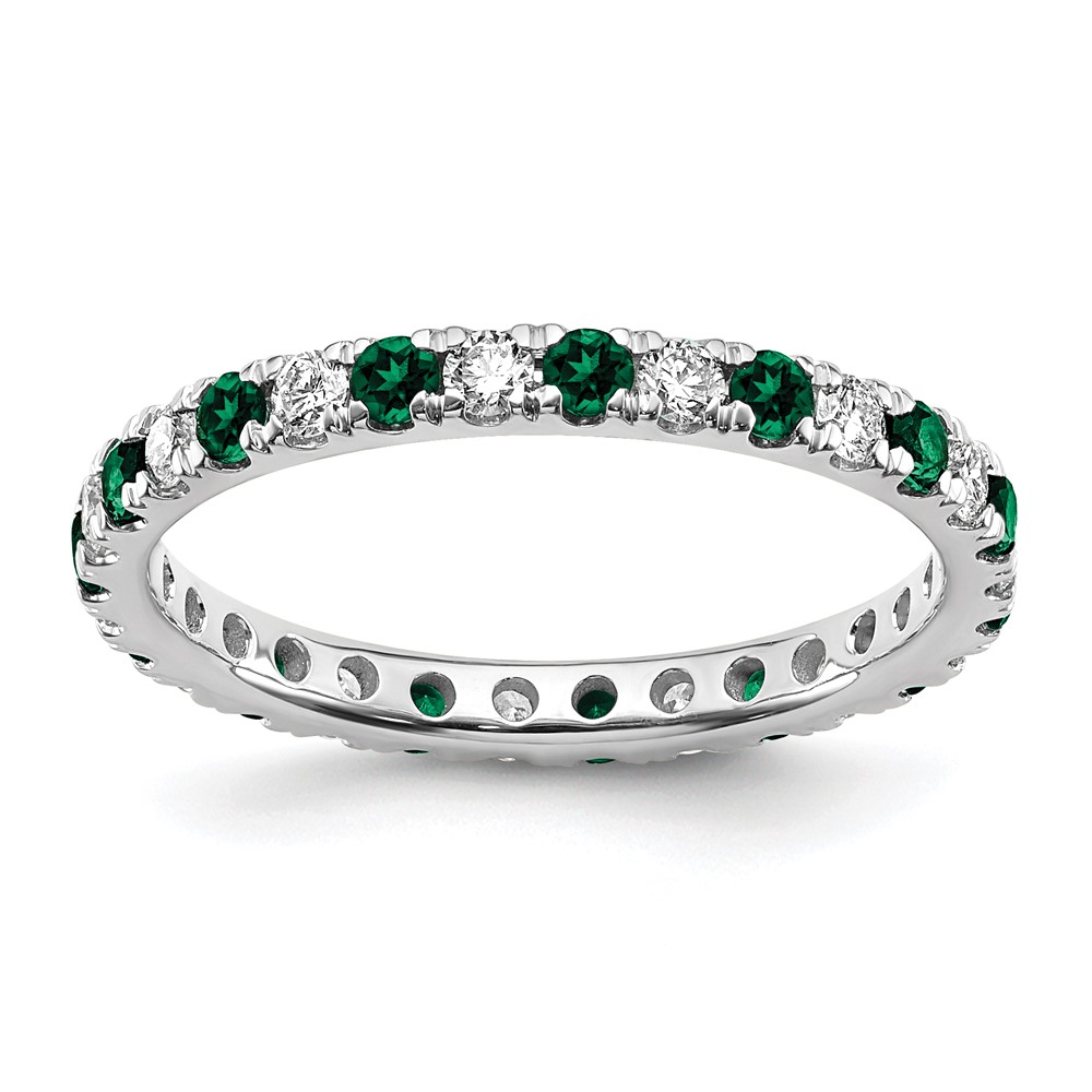 14K White Gold 0.50 Carat Lab Grown Diamond VS SI+ G+ and Lab Created Emerald Eternity Band