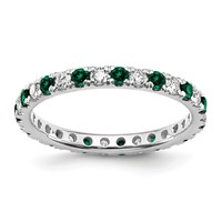 14K White Gold 0.50 Carat Lab Grown Diamond VS SI+ G+ and Lab Created Emerald Eternity Band view 1