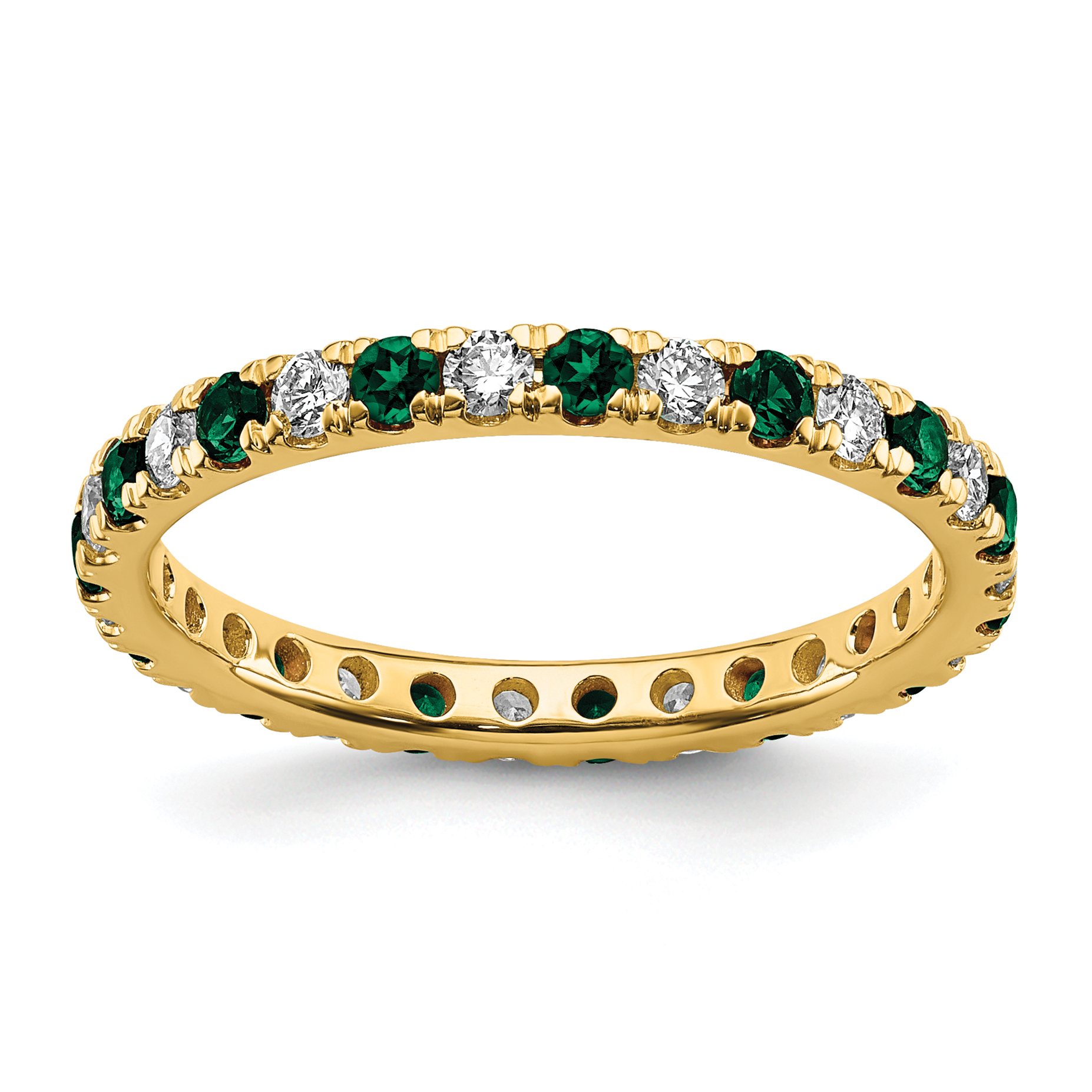14k 1/2 carat Lab Grown Diamond VS/SI+ G+ and Lab Created Emerald Size 7 Eternity Band (ET0049-CEM-050-7YLG)