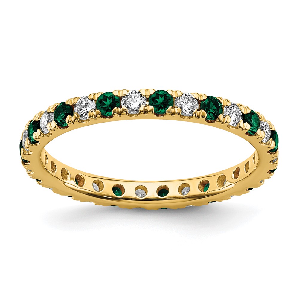 14k 1/2 carat Lab Grown Diamond VS/SI+ G+ and Lab Created Emerald Size 7 Eternity Band (ET0049-CEM-050-7YLG)