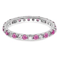 14K White Gold 0.50 Carat Lab Grown Diamond VS SI+ G+ and Lab Created Pink Sapphire Eternity Band view 3