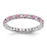 14K White Gold 0.50 Carat Lab Grown Diamond VS SI+ G+ and Lab Created Pink Sapphire Eternity Band view 1
