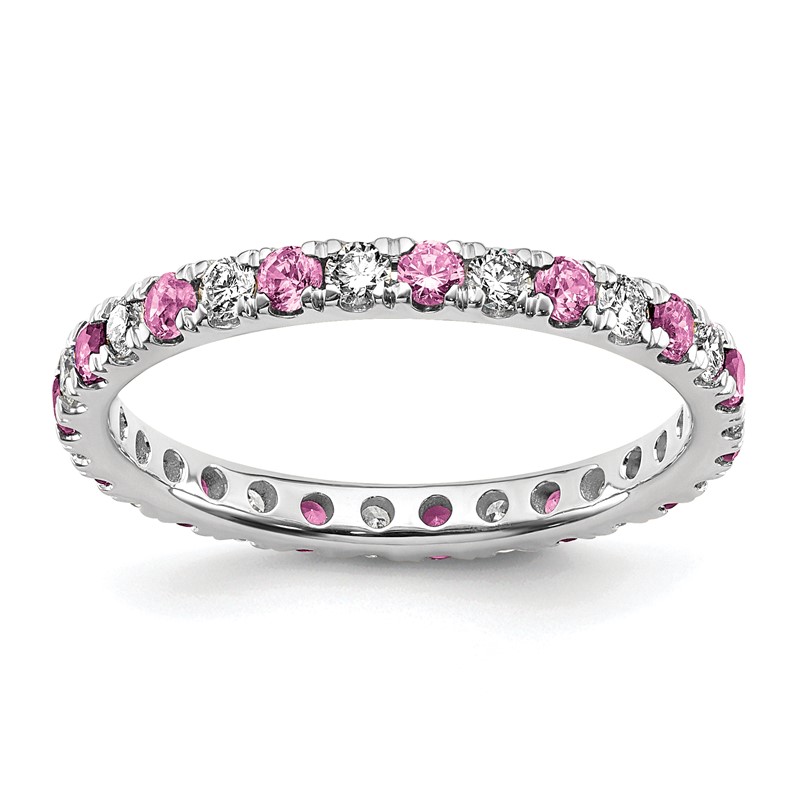 14k White Gold 1/2 carat Lab Grown Diamond VS/SI+ G+ and Lab Created Pink Sapphire Size 5.5 Eternity Band