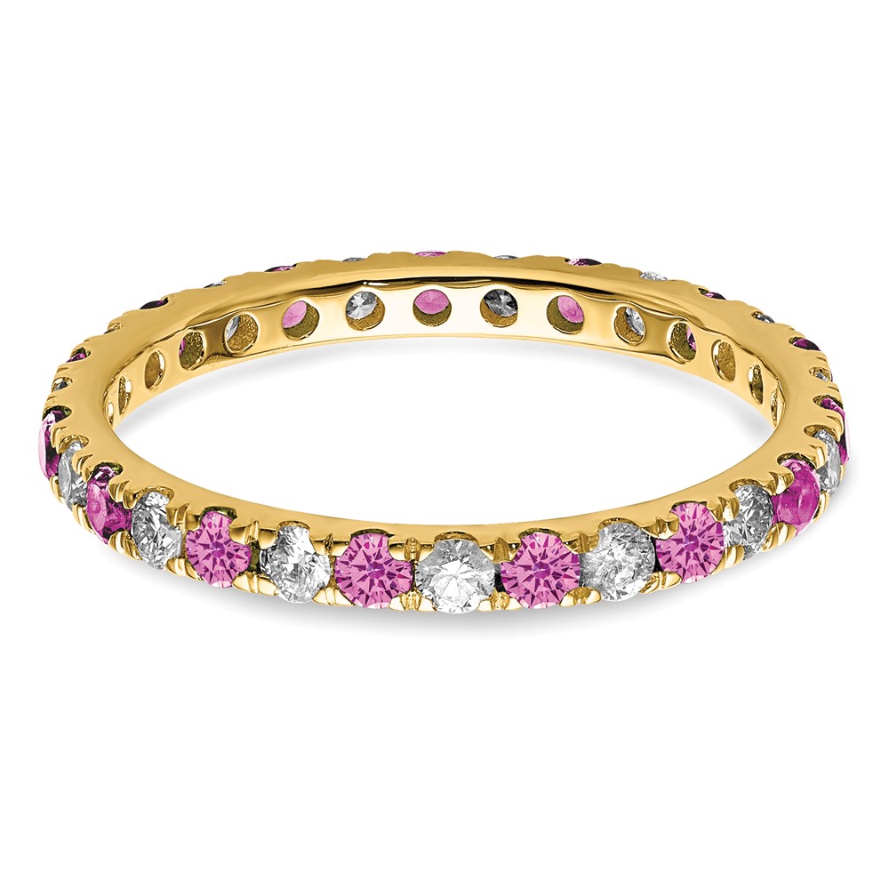 14k 1/2 carat Lab Grown Diamond VS/SI+ G+ and Lab Created Pink Sapphire Size 6 Eternity Band (ET0049-CPS-050-6YLG)