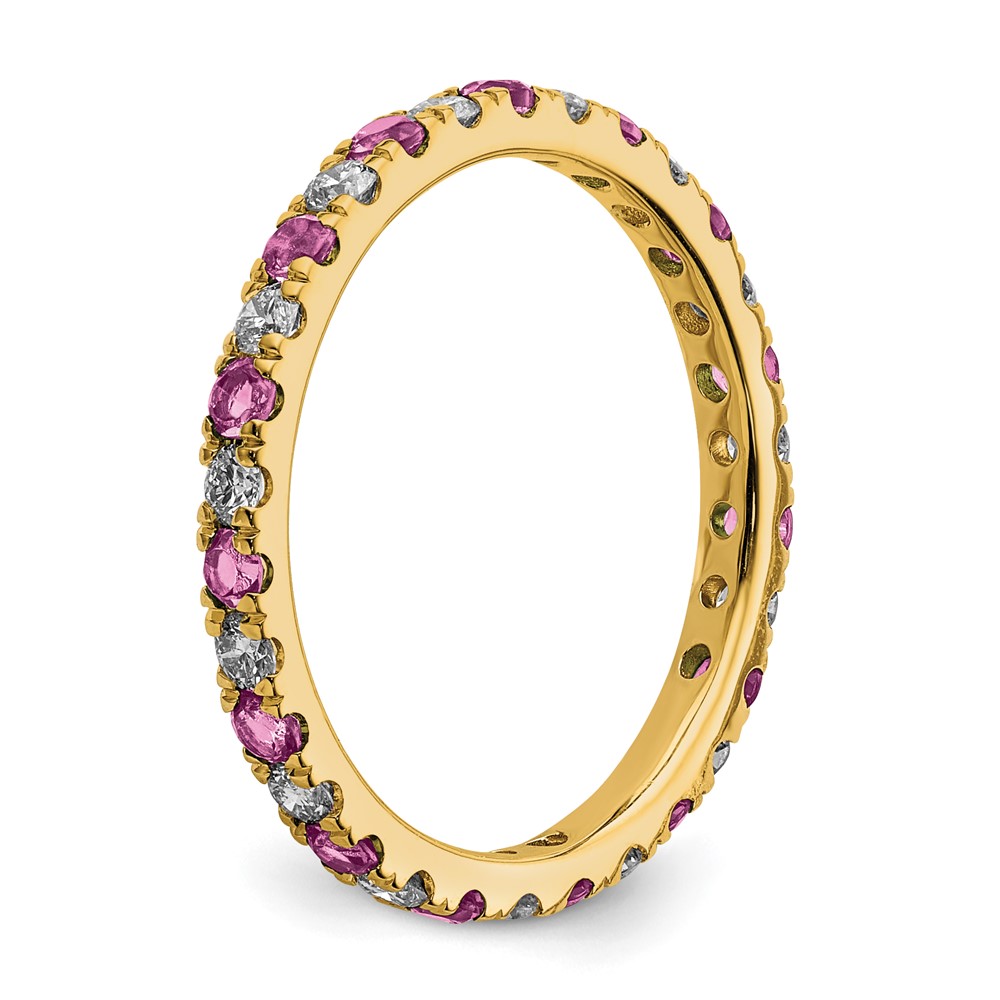 14k 1/2 carat Lab Grown Diamond VS/SI+ G+ and Lab Created Pink Sapphire Size 6 Eternity Band (ET0049-CPS-050-6YLG)